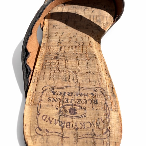 Lucky Brand Magnolia Cork Wedge Sandals Black Leather Slides Boho Comfort Size 8 - Picture 9 of 12